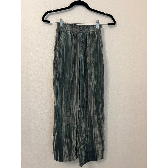 H&M Kids Crushed Velvet Pants Wide Leg Olive Green Girls Size 10 - Picture 1 of 5